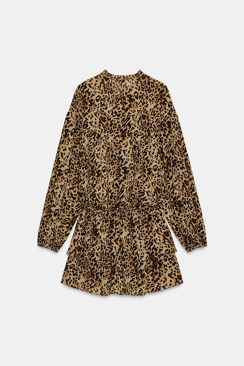 RUFFLED ANIMAL PRINT DRESS