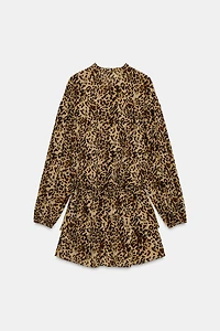 RUFFLED ANIMAL PRINT DRESS