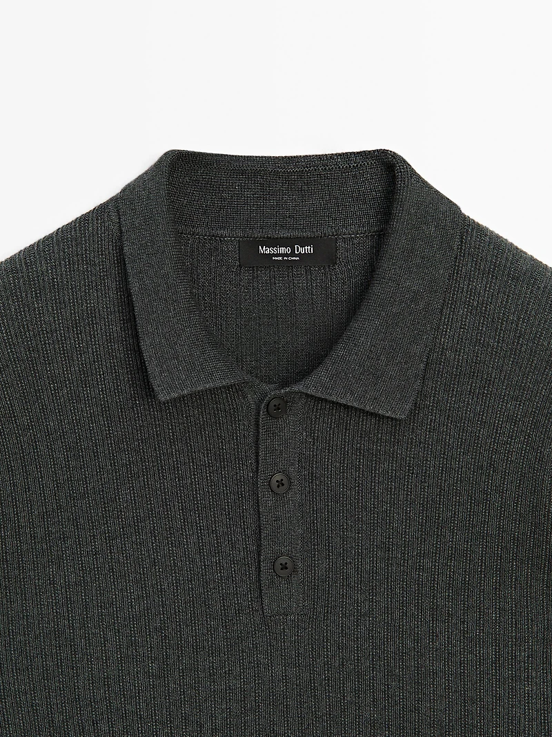 Cotton blend knit polo sweater