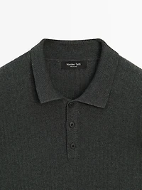 Cotton blend knit polo sweater