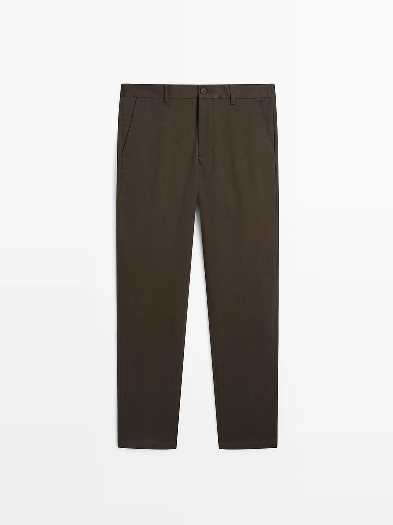 Cotton blend tapered fit trousers