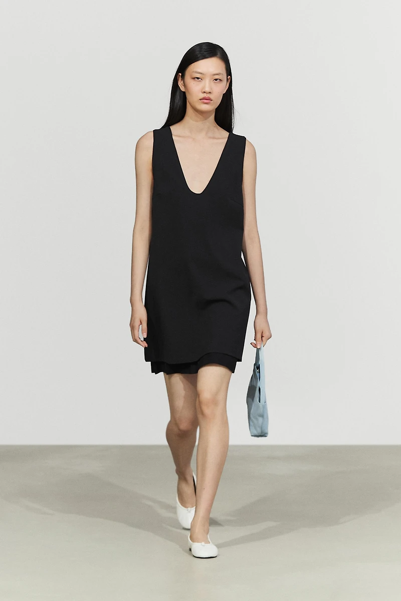 Double-fabric mini dress