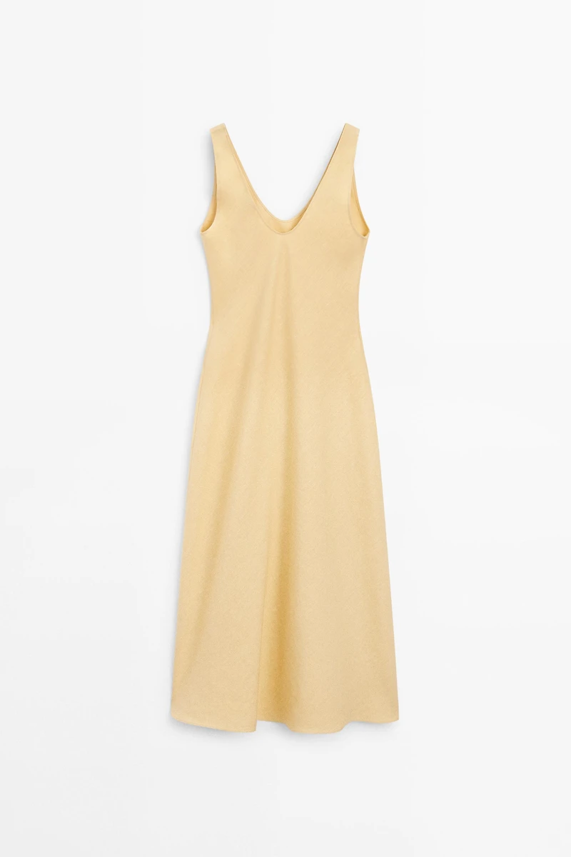 100% linen strappy midi dress