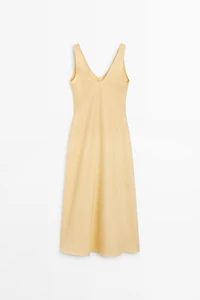 100% linen strappy midi dress