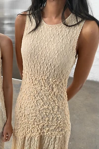 GATHERED LACE MIDI DRESS