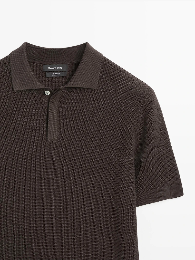 Textured cotton knit polo shirt