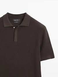 Textured cotton knit polo shirt