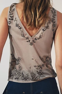 EMBROIDERED TULLE STRAPPY TOP