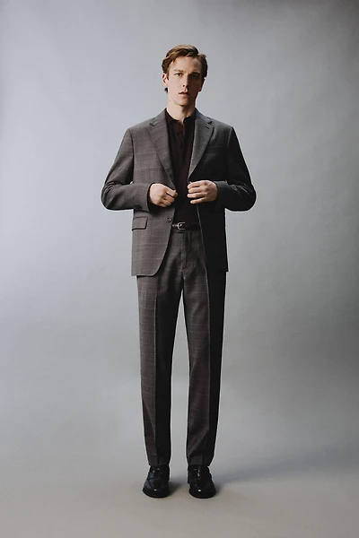 100% WOOL PLAID SUIT PANTS