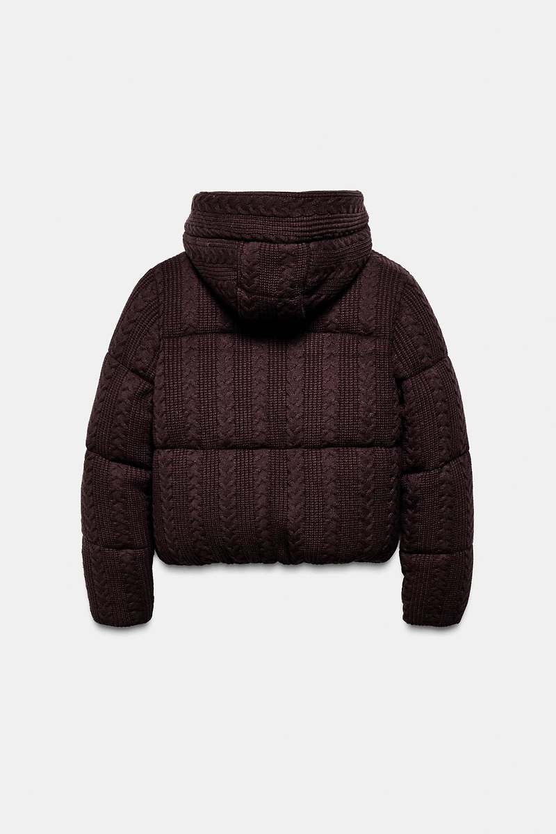 CABLE KNIT HOODED ANORAK