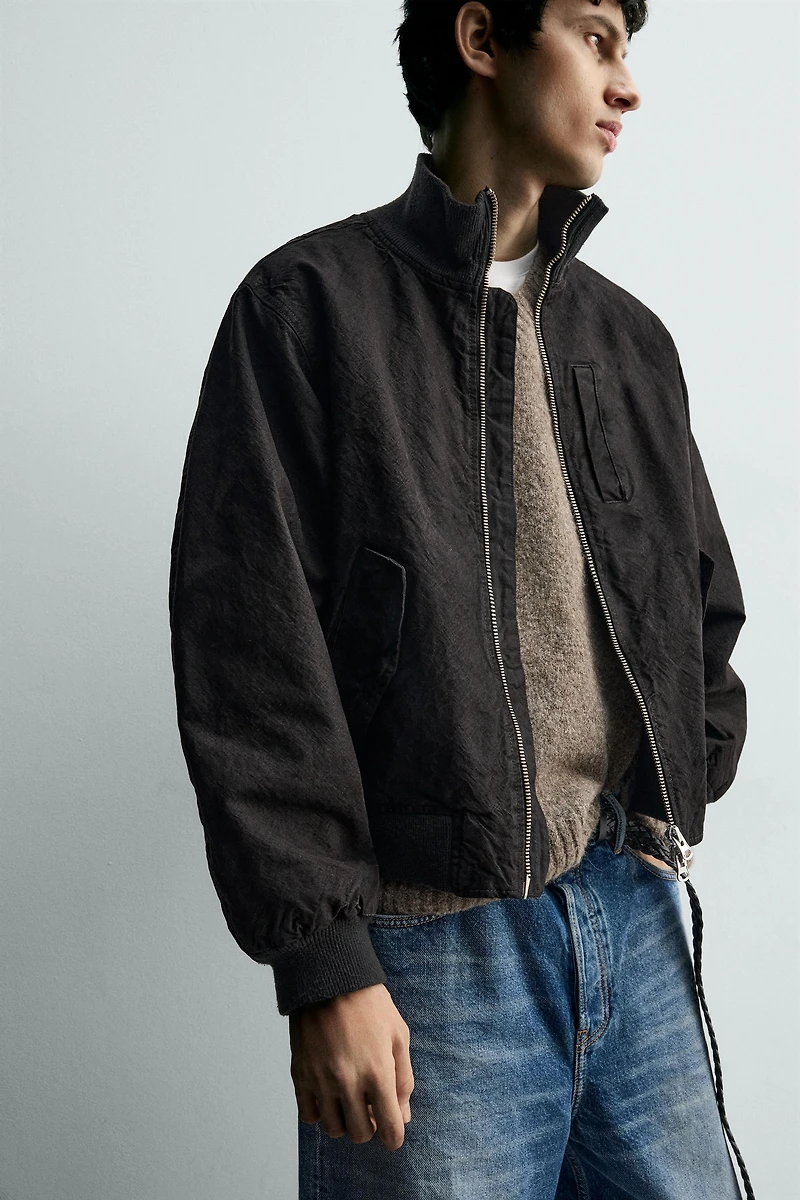 CRINKLE EFFECT BOMBER JACKET