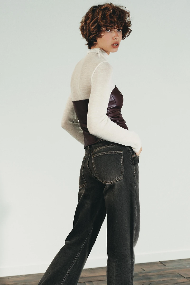 STUDDED FAUX LEATHER BANDEAU TOP