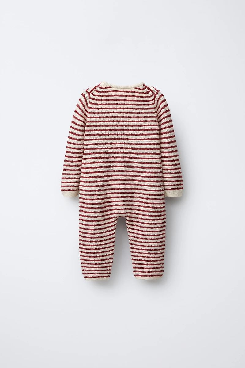 EMBROIDERED TREE KNIT STRIPED JUMPSUIT