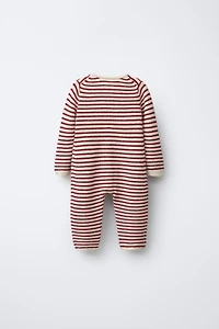 EMBROIDERED TREE KNIT STRIPED JUMPSUIT