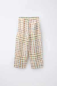 CLARA CEBRIAN 100% LINEN PLAID RELAXED PANTS ©