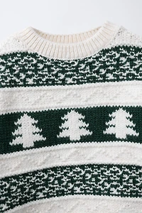 TREE PRINT KNIT SWEATER