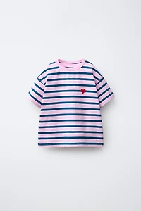 EMBROIDERED HEART STRIPED T-SHIRT