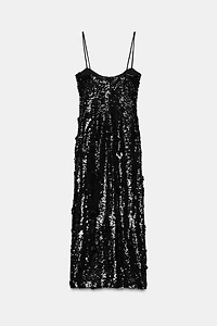 SEQUIN FLOWER MIDI DRESS