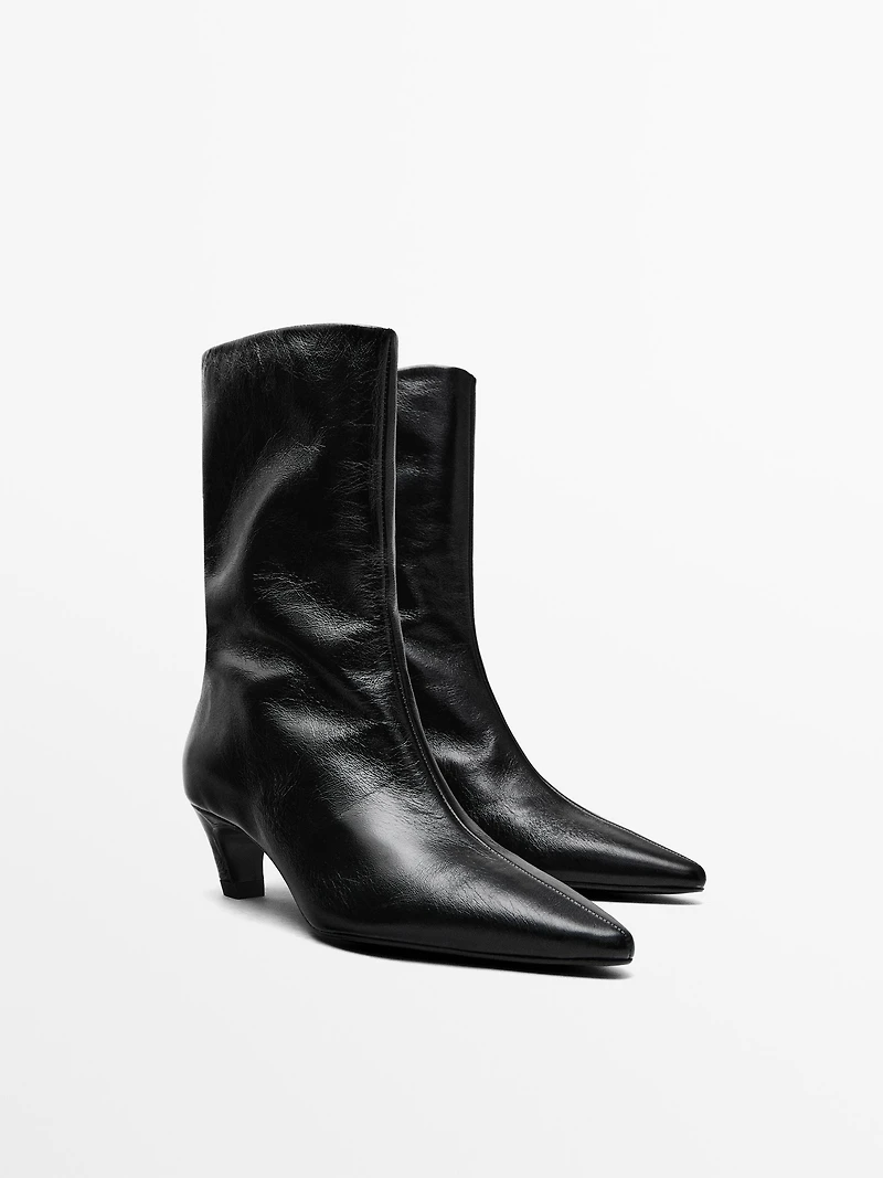 Leather high heel ankle boots