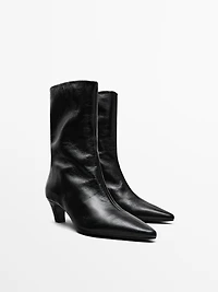 Leather high heel ankle boots