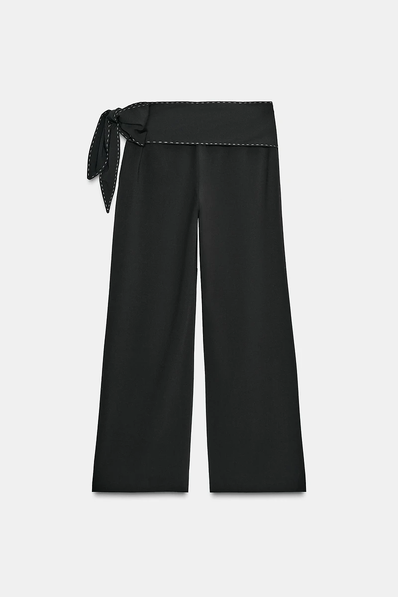 TOPSTITCHED TIE PANTS
