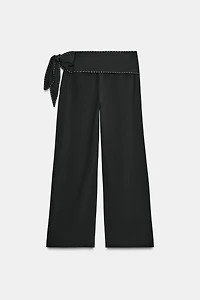 TOPSTITCHED TIE PANTS