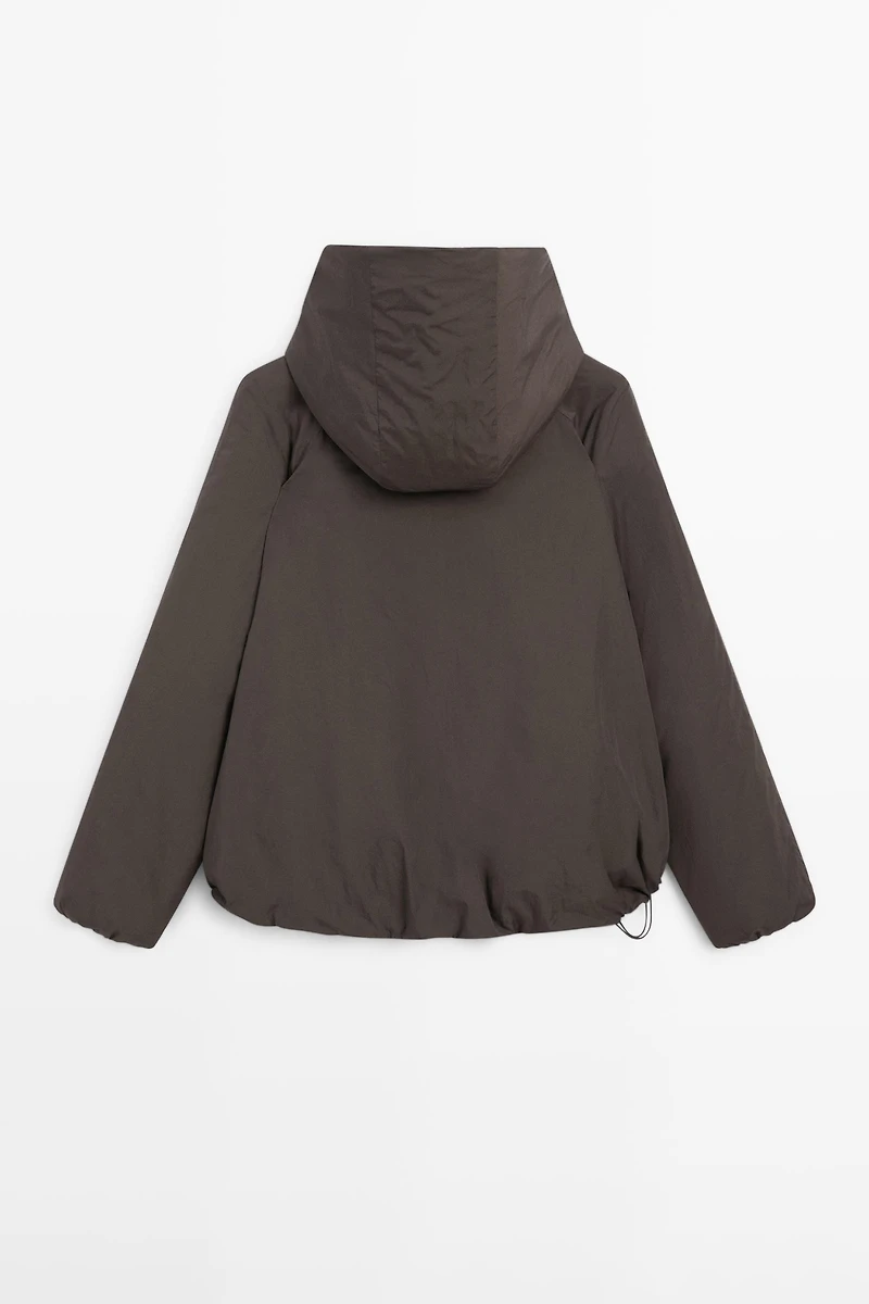 Water-repellent bomber jacket with hood