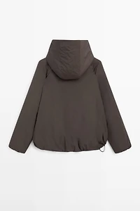 Water-repellent bomber jacket with hood