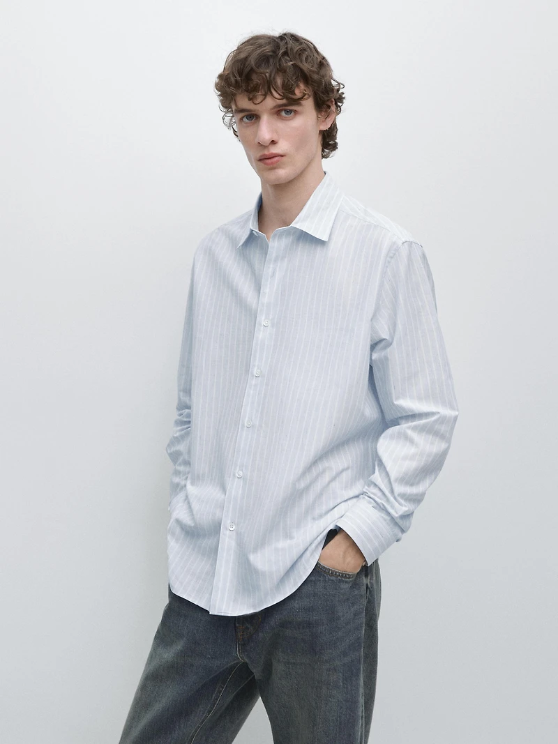 Cotton blend regular fit striped shirt