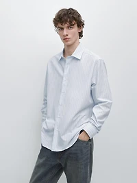 Cotton blend regular fit striped shirt