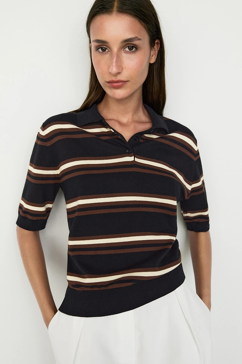 100% Cotton Striped Knit Polo