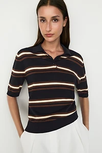 100% Cotton Striped Knit Polo