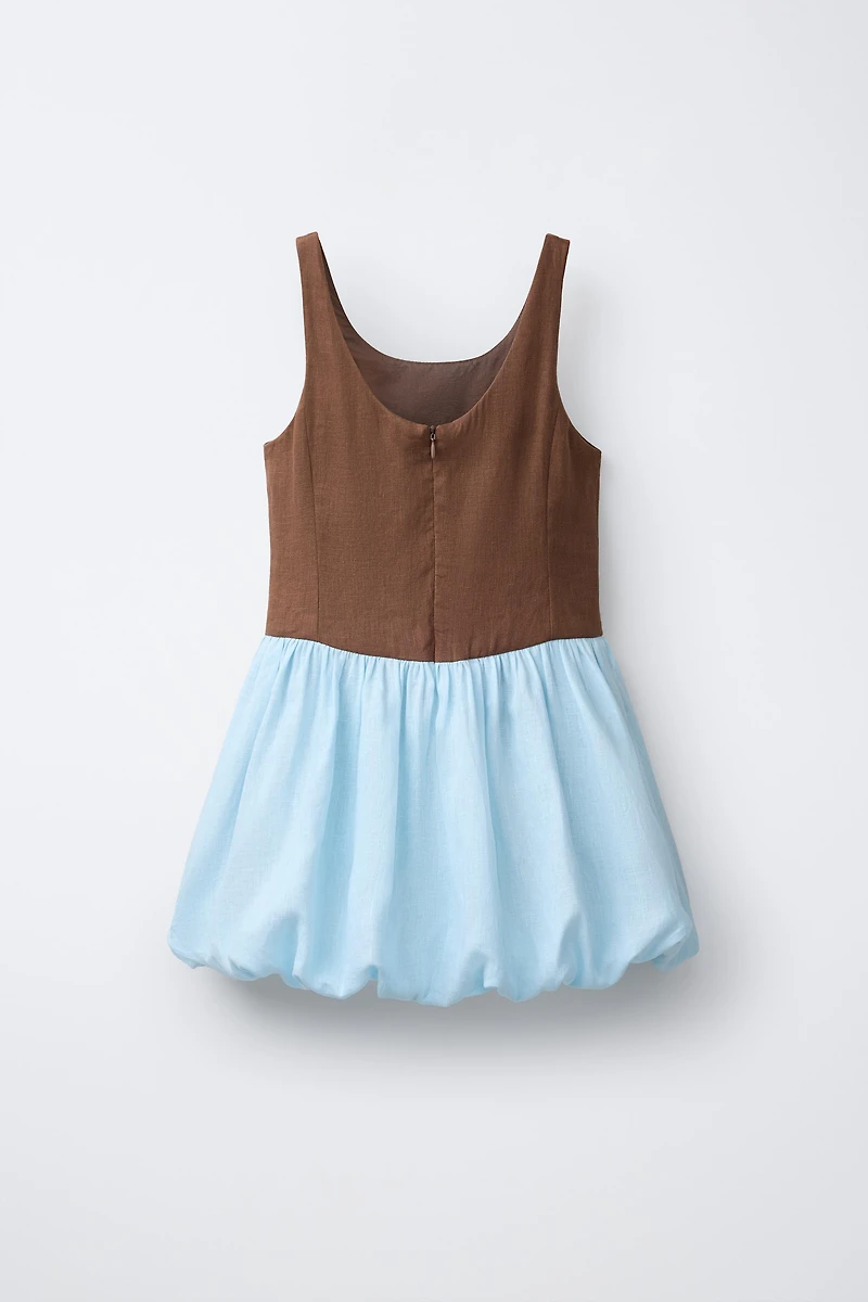 100% LINEN COLOR BLOCK DRESS