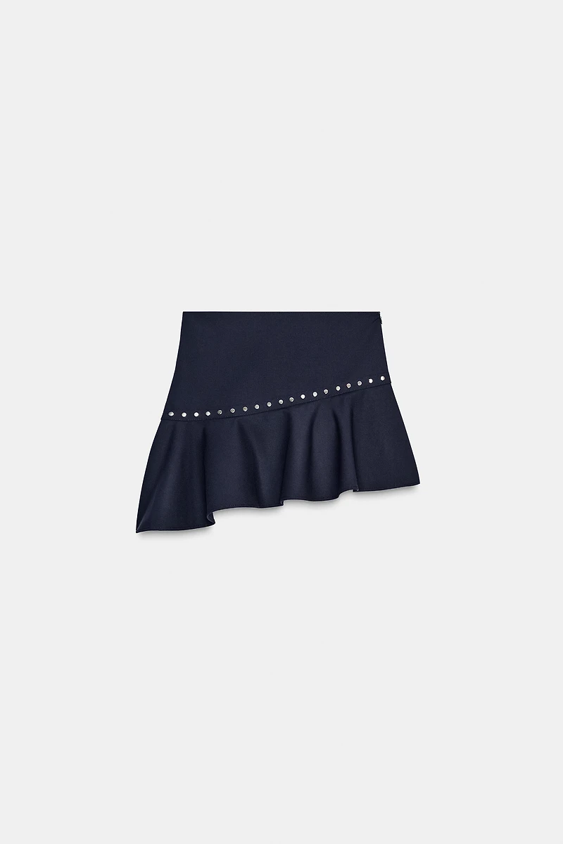 ASYMMETRIC RUFFLE STUD SKIRT