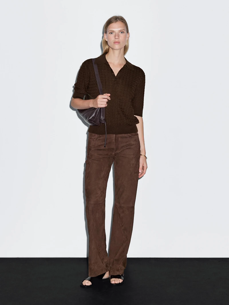 Polo laine en maille tressée