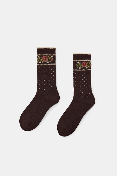 JACQUARD POLKA DOT FLOWER SOCKS