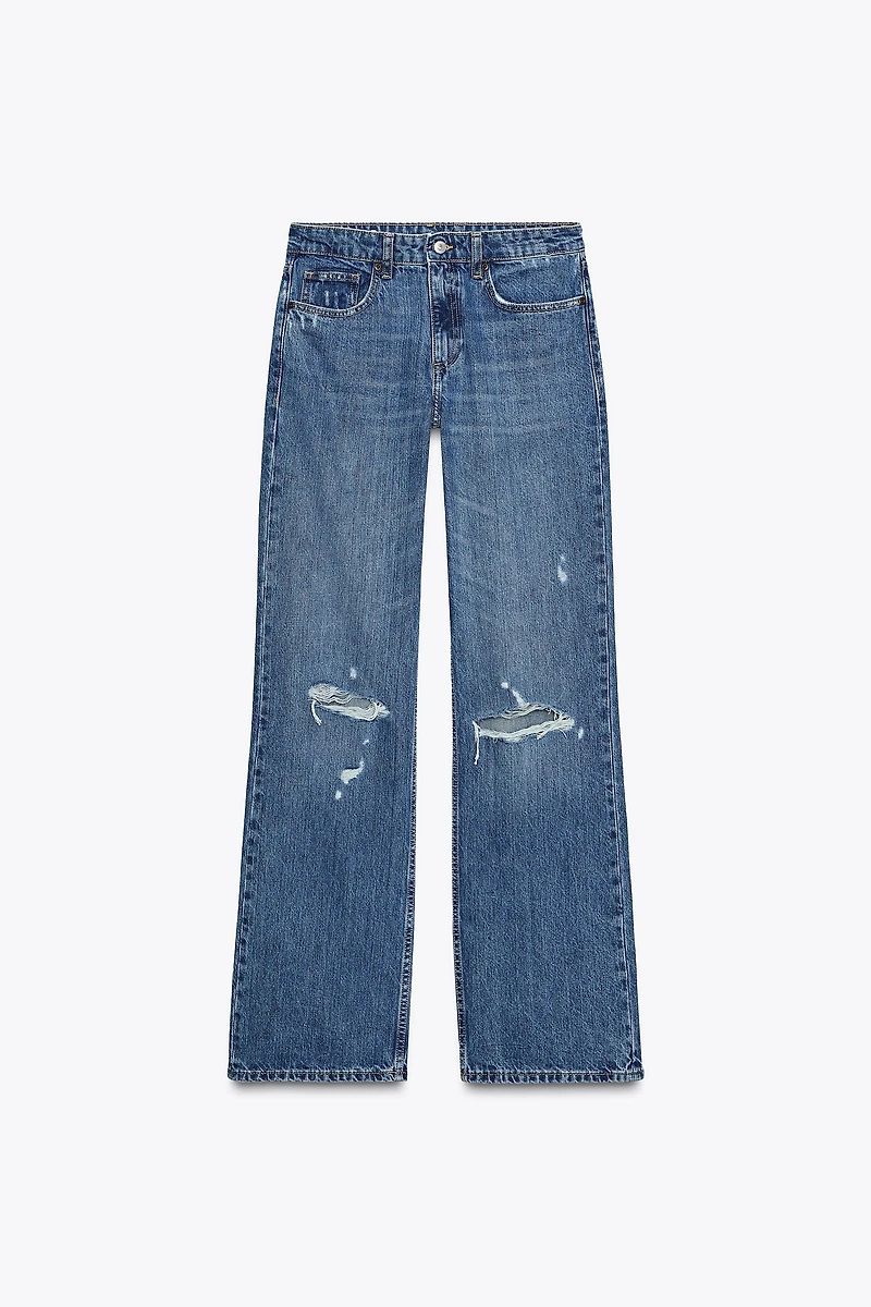 TRF MID-RISE RIPPED WIDE LEG JEANS