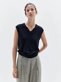 Veste sans manches courte laine à col en V