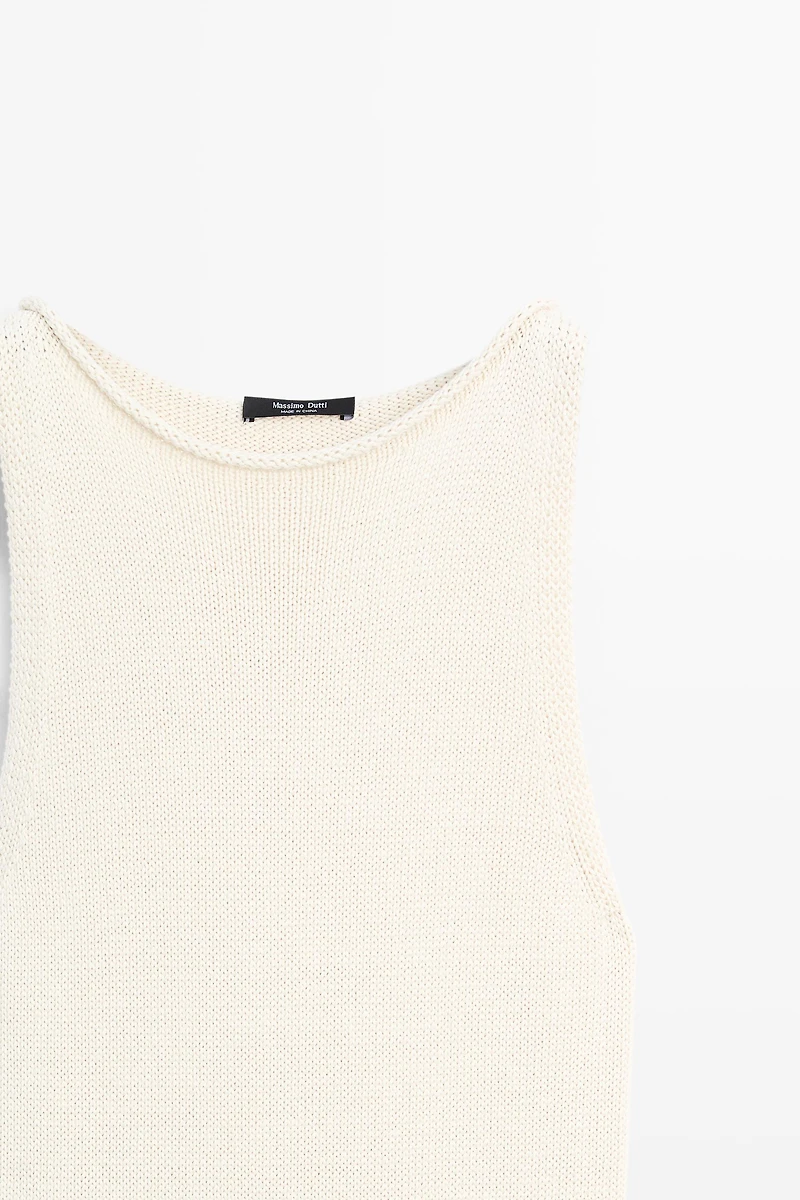100% cotton contrast knit midi dress