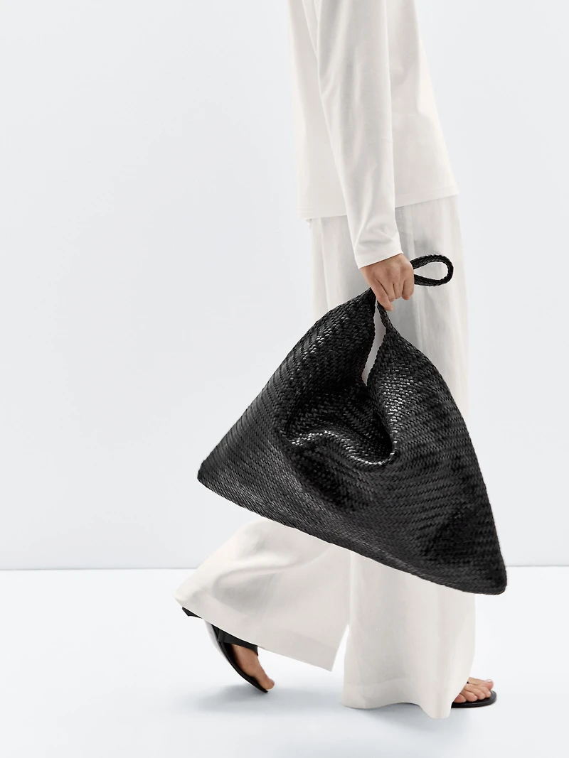 Nappa leather woven maxi tote bag