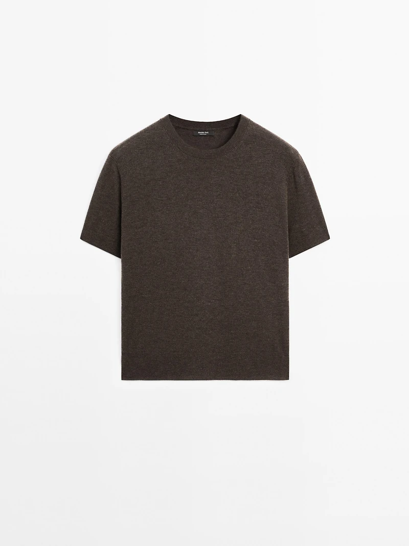 Short-sleeve wool blend knit sweater