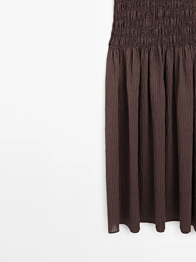 Long flounce dress with gathered detail