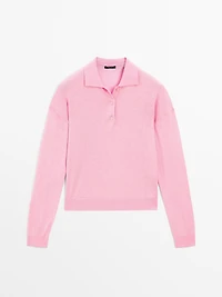 Cotton blend knit polo sweater