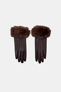 SHORT FAUX LEATHER AND FUR GLOVES