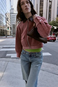 CORDUROY JACKET WITH FAUX LEATHER COLLAR