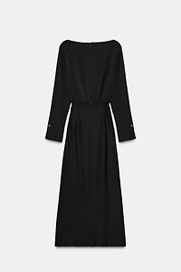 BELTED CREPE MIDI DRESS