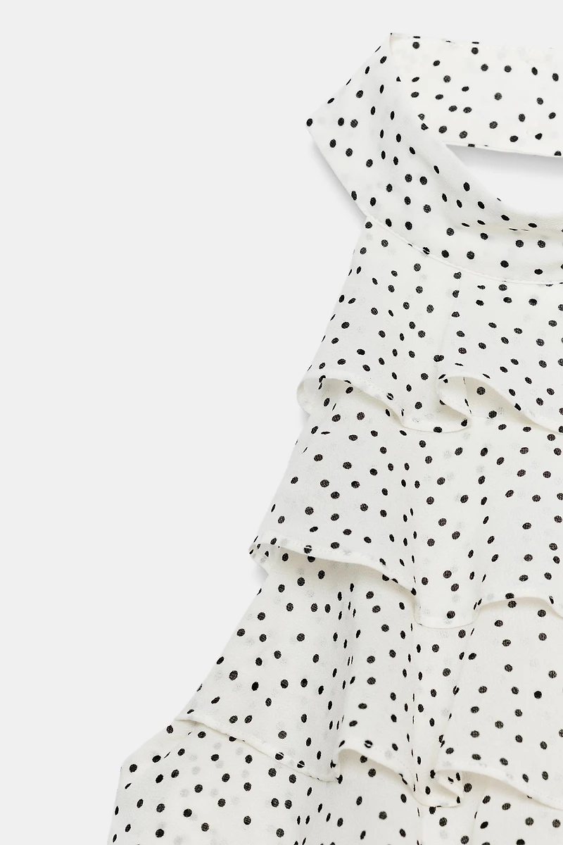 TOP EN GEORGETTE À ENCOLURE AMÉRICAINE ET POIS