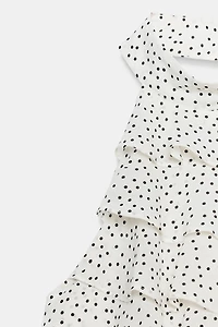 TOP EN GEORGETTE À ENCOLURE AMÉRICAINE ET POIS