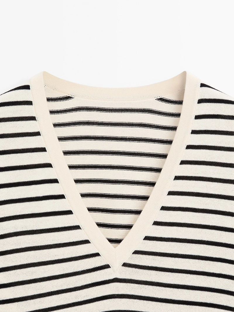 Striped V-neck sweater
