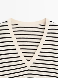 Striped V-neck sweater